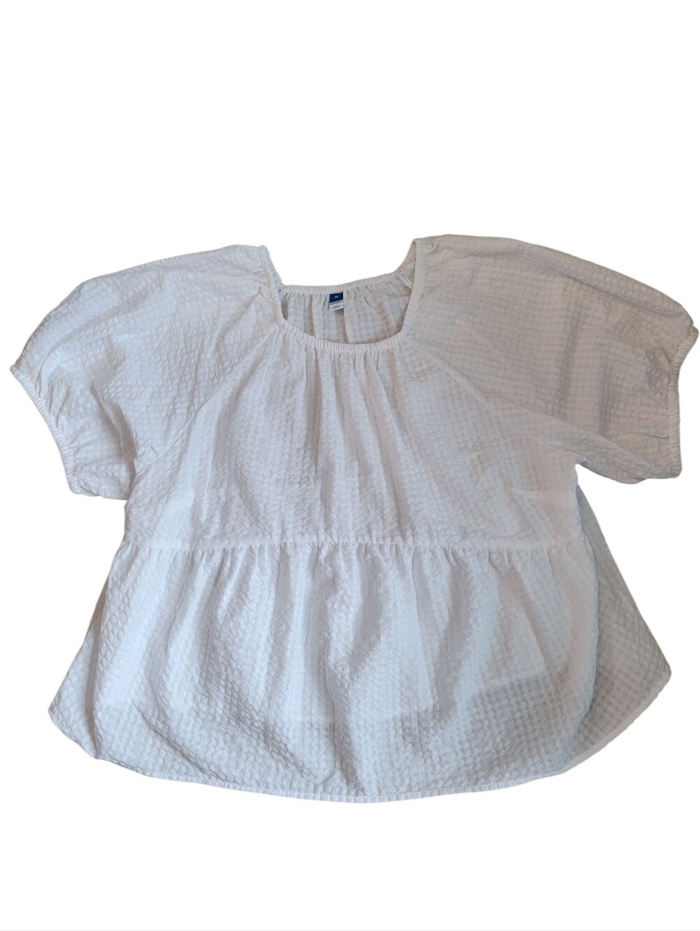 Old Navy Cotton White Puff-Sleeve Seersucker Babydoll Swing Blouse Plus Size 3x - Picture 4 of 8